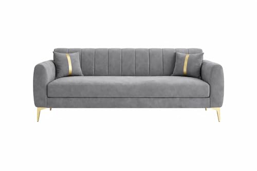 Image of Hermione Luxe Velvet-Suede Fabric 3 Seater Sofa | Comfortable Seating | Modern Sofa for Living Room - Dark Gray