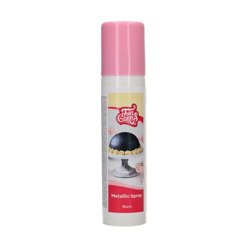FunCakes Spray Metálico Negro: Spray colorante, rocía fácilmente una capa metálica en los pasteles, perfecto para la decoración de pasteles. 100 ml.