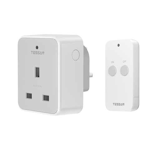 TESSAN Remote Control Sockets, Remote Control Plug Socket, Remote Socket with 30m Operating Range, Programmable Wireless Plug with Remote Control for Household Appliances