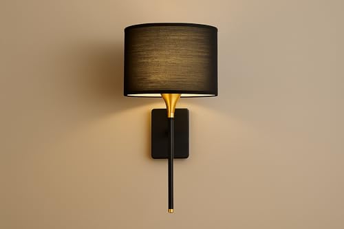 Image of CORAL TREE -Drum Black Cotton Shade with Metal Base Plate Wall Light Wall Lamp for Indoor Decoration Wall Lighting Living Room Hallway