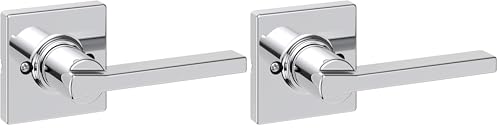 Image of Kwikset Casey Dummy Door Handle, Single Sided Lever for Closets, French Double Doors, and Pantry, Polished Chrome Non-Turning Reversible Interior Push /Pull Lever (Pack of 2)