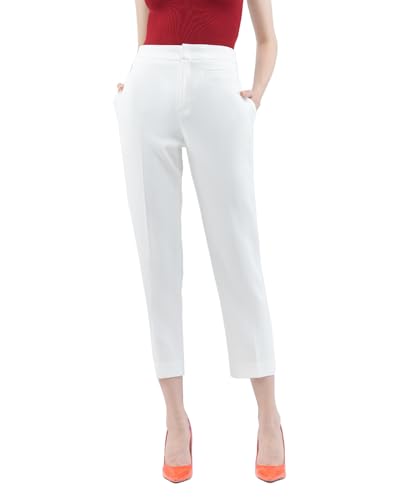 Womens Work Pants High Rise Woven Straight Leg Cropped Regular Fit Office Trousers