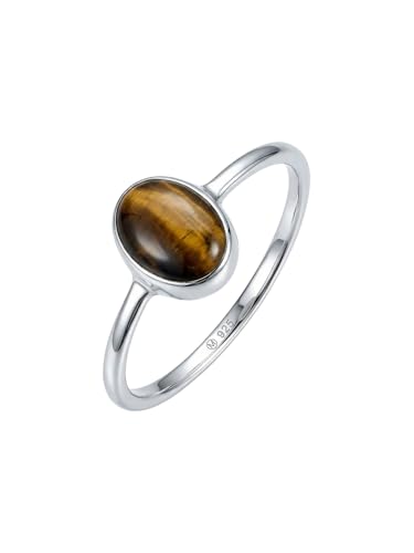mantraroma Bague argent 925 femme Oeil de tigre pierre précieuse marron simple moderne