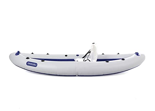 Perun Outdoors LB-300K 1 Person Durable PVC Inflatable Kayak Boat Comfort 300cm (9'10inch) with Foot Air Pump and Carry Bag, Light Gray + Blue
