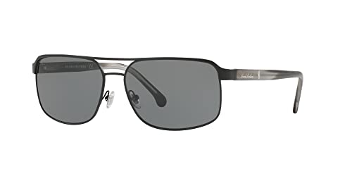 Brooks Brothers Men's BB4040S Aviator Sunglasses, Matte Black/Black Horn/Solid Grey, 59 mm2