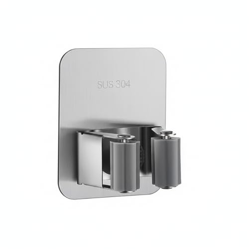 Adhesive Stainless Steel Mop Holder, Wall Mount Hook for Brooms and Cleaning Tools, No-Drill Organizer for Kitchen and Bath (1 Pack)