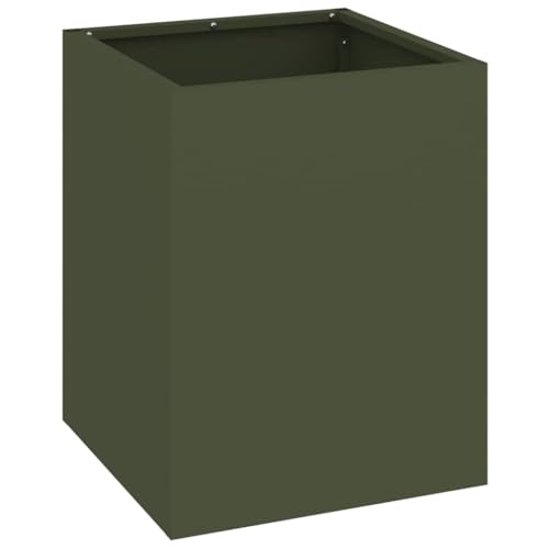 Cache-pot de jardin vert olive en métal 32x32x40 cm avec kit d'assemblage - 2