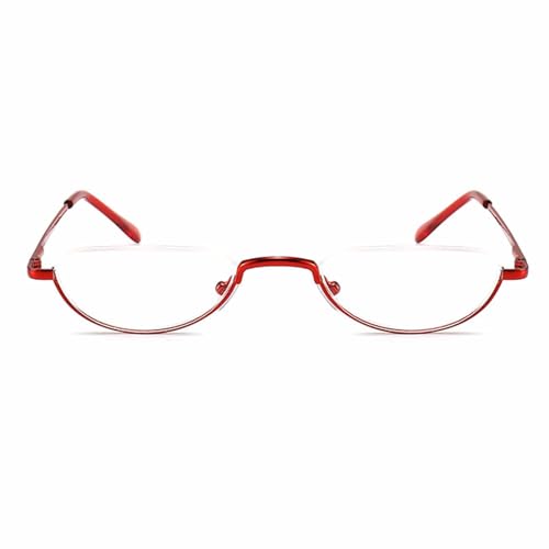 BILIZA Lunettes de lecture portables demi-lune pour hommes et femmes, lunettes élégantes en métal Semi-sans monture, lecteur d'ordinateur, avec étui à lunettes (Couleur : Red, Taille : 2.0X)