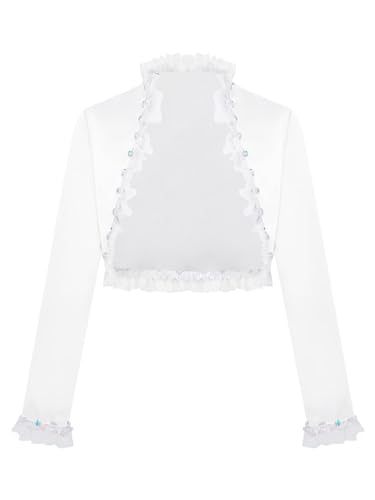Sholeno Kids Girls Sequins Shrug Long Sleeve Cropped Bolero Coat Open Front Cardigan Wedding Evening Party Tops White 14 Years3