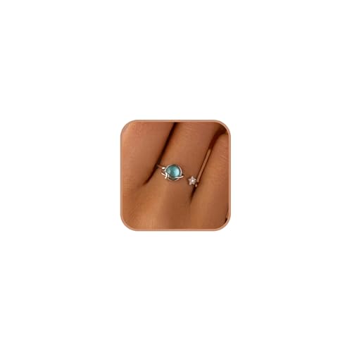 To My Daughter Fidget Ring 925 Sterling Silver Fidget Anxiety Spinner Planet Rings for Women Blue Moon Star Cubic Zirconia Ring Open Adjustable Ring Jewelry Birthday Gifts (Silver Adjustable)