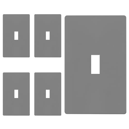Image of ENERLITES Screwless Toggle Switch Wall Plate, Child Safe Light Switch Cover, Standard Size 1-Gang 4.68 inch x 2.93 inch, Unbreakable Polycarbonate Thermoplastic, UL Listed, SI8811-GY5P, Glossy, Gray, 5 Pack
