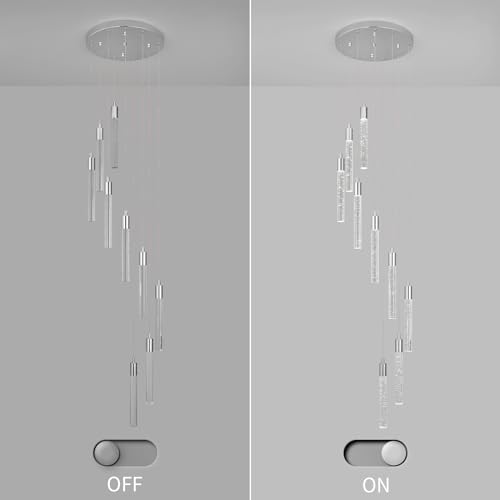 Image of 9 Light Living Room Chandelier Chrome Crystal Pendant Lights LED Dimmable 54W 6000K Staircase Large Chandelier Lobby Living Room Foyer High Ceiling Chandeliers
