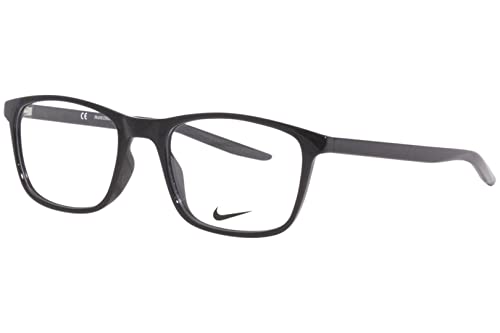 Nike 7129 Full Rim Square Optical Frame, Men's, Black/Black-logo, 52-19-145mm, Prescription-Ready