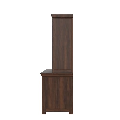 Image of ANGEL FURNITURE Sheesham Wood Kitchen Cabinet, 72 inch Height, Glass Doors, 3 Drawers, Mandala Design, Natural Brown (Walnut Finish)