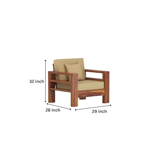Image of Furniture Solid Sheesham Wood 1 Seater Sofa Set | Multipurpose Wooden Single Seater Lounge Sofa Set Furniture for Living Room, Home and Office (Honey Finish)