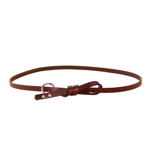 Women's Belt Women's Ring Knotted Belt Decorative with Skirt Genuine Leather Waist Chain Thin Belt(Reddish Brown,110cm)