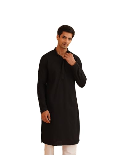 Image of Sojanya (Since 1958 Men'S Geometric Embroidered Thread Work Cotton Straight Long Kurta