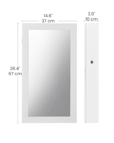 Image of SONGMICS UJJC51WT Lockable Jewelry Cabinet Armoire with Mirror, Wall-Mounted Space Saving Jewelry Storage Organizer, White
