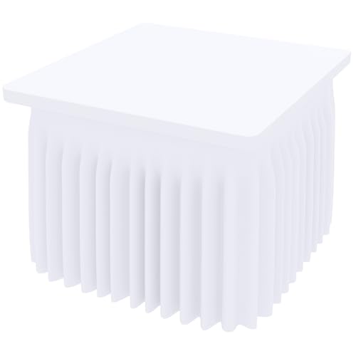 Image of Smiry Spandex Elastic Fitted Table Cloth Skirt for 4FT Square Table | Stretch Washable Table Cloth, Banquet Table Cover for Wedding, Party, Indoor & Trade Shows, (White, 42Lx42Wx30H)