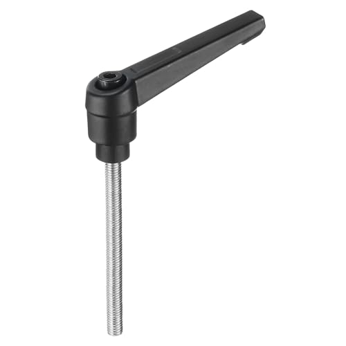Image of uxcell Adjustable Clamping Lever Handle M5 x 55mm Metric 304 Stainless Steel Male Threaded Stud Hand Knobs Push Button Ratchet Rotating Screw Handles Bolts with Locking Lever Black