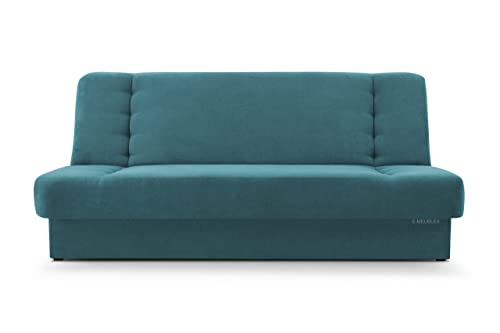 E-MEUBLES Canapé Convertible 3 Places avec Coffre – Clic-Clac avec Rangement | Banquette Lit BZ 2 Places – Sofa Bed en Tissu – Cyprus (Turquoise)