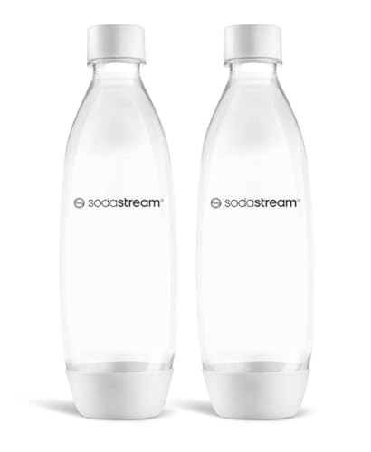 SodaStream 1 Litre Slim Reusable Dishwasher Safe Water Bottles Pack of 2 for Spirit, Terra, Art and Source Sparkling Water Makers for SodaStream Flavours - 2x 1 Litre Water, White