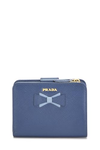 Pre-Loved Navy Saffiano Bow Compact Wallet, Blue
