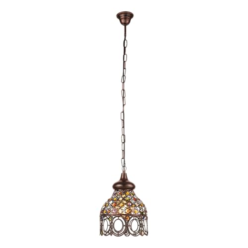EGLO Pendelleuchte Jadida, 1 flammige Hängelampe Vintage, Orientalisch, Hängeleuchte aus Stahl in Kupfer-Antik und Glas in Bunt, Esstischlampe, Wohnzimmerlampe hängend mit E27 Fassung, Ø 22 cm