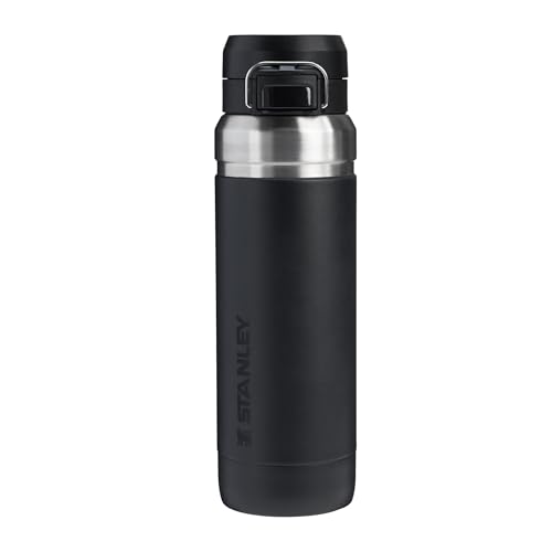 STANLEY 1913 Quick Flip Trinkflasche Edelstahl 1.06L - Hält 18+ Stunden Kalt - Wasserflasche BPA-Frei - Spülmaschinenfest - Druckverschlussdeckel - Thermosflasche Auslaufsicher - Black 2.0