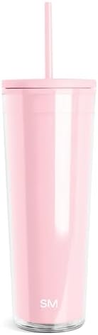 Simple Modern Plastic Tumbler with Lid and Straw | Reusable BPA Free Iced Coffee Cups Double Wall Smoothie Cup | Gifts for Women Men Him Her | Classic Collection | 24oz | Blush
