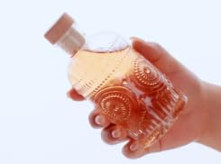 Clear Glass Bottles 6 oz - 200ml [Pack of 6] Heavy Base Glass Bottles with T-Top Cap for Wine Beverages Drinks Oil Vinegar Kombucha Beer Water Soda with Cork Stopper Airtight Lid -Sunflower design