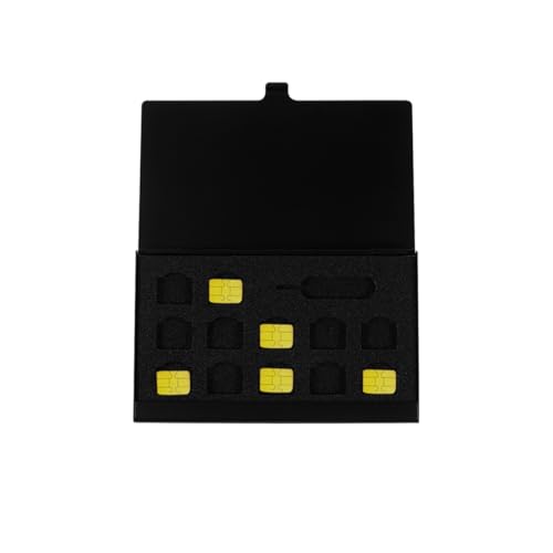 Zerodeko Soporte para Tarjetas Nano Sim y Micro Tarjetas de Memoria, Estuche Rígido de Aleación Negro con 12 Ranuras, 2 Piezas, Compacto y Resistente para Almacenamiento y Protección