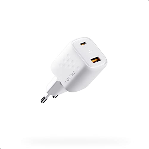 VOLTME Cargador USB C 30W, Móvil Carga Rápida Cargador PD 30W con 2 Puertos(1C+1A), Enchufe USB-C GAN III Compatible con iPhone 16 Pro MAX 16e 15 Samsung S24 Huawei Google Pixel dji, Blanco
