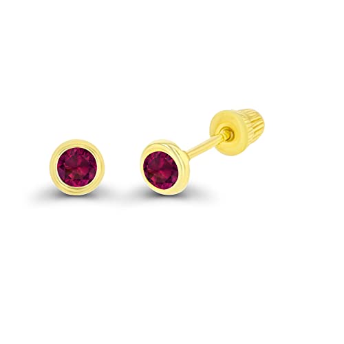Solid 14K Gold Hypoallergenic 3mm Round Solitaire Genuine Birthstone Bezel Screw Back Stud Earrings2