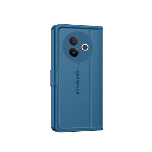 Image of KIVANO LUXE Compatible for Vivo Y39 5G Luxury Handmade Leather Magnetic Flip Folio Case | Card Holder & Kickstand | Slim Protective Cover | Unisex - Blue