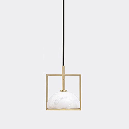 Lampe suspendue au plafond E27 avec abat-jour carré en cuivre et marbre véritable