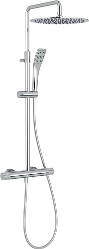 Jacob Delafon - Colonne de Douche Thermostatique - Tête Ronde 30cm, Douchette carrée, Régulateur de Débit, Économies d'Eau - Chrome - E26587-CP