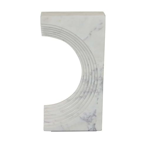 Benjara Keveny Tabletop Decor, C Arch Sculpture Texture White Marble, 13 Inch