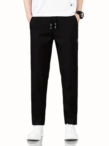 Image of TAGDO Men's Loose Fit Solid Color Polyester Drawstring Sports Pants - Casual, and Comfortable for Outdoor Activities (5186)
