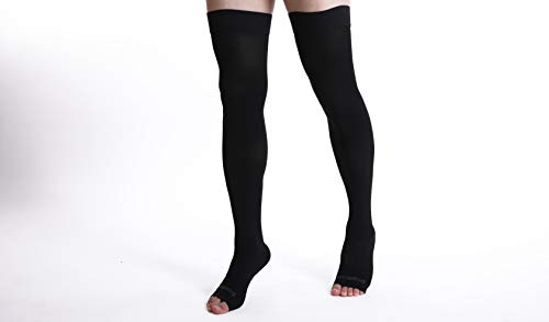 Doc Miller Thigh High Open Toe Compression Stockings 20-30Mmhg For Varicose Veins, Pregnancy Support Open Toe Thigh High Compression Socks For Women And Men - 1 Pair Black Large #TOP5