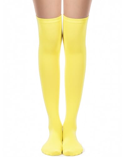 Ramede Women Thigh High Socks Over the Knee High Sock Extra Long Striped Leg Warmers Mardi Gras Easter Costume(1 Pair Yellow)