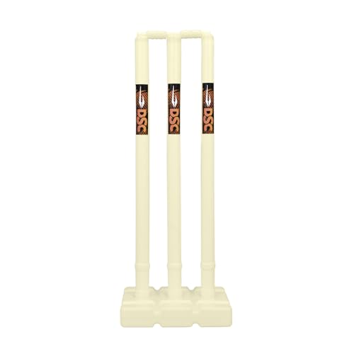 Image of DSC Plastic Cricket Stump Set with 3 Stumps, 2 Bails and 1 Base | Size: Mens | Color: White