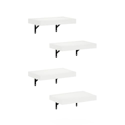 Image of Furinno Tanna Floating Shelves for Wall Set of 4, 15-Inch Wall Shelf, Triple Thick Floating Mounted Shelf, for Bathroom, Home Office, Living Room, White Texture
