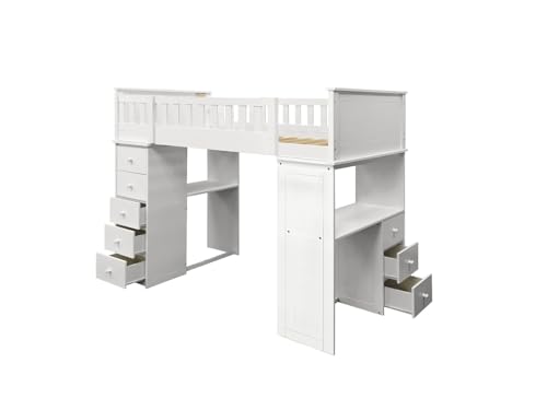 Acme Willoughby Twin Wooden Loft Bed with Desk in White