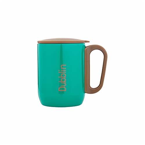 Image of DUBBLIN Polo Stainless Steel Unbreakable Tea Coffee Mug Double Wall with Handle and Lid, Wide Mouth Mug Keeps Beverages Hot & Cold 220 ML Green