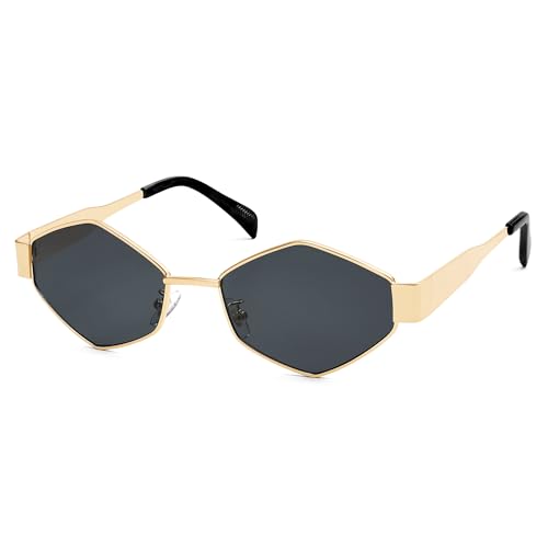 Trendy Retro Hexagon Sunglasses for Women Vintage 90s Classic Designer Sun Glasses Metal Frame Narrow Sunnies AR81046