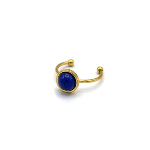 Miracles Minéraux | Bague réglable en acier inoxydable et pierre naturelle (1 Acier inox Pure | Lapis lazuli)