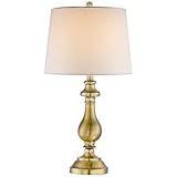 Regency Hill Traditional Style Table Lamp 26' High Antique Brass Gold Metal Candlestick White Tan Fabric Drum Shade Decor for Living Room Bedroom House Bedside Nightstand Home Office Family
