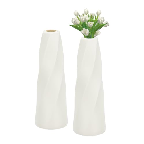 PATIKIL Jarrones de Flores, 2pcs Jarrones de Flores Modernos y Elegantes para Ramo Jarrón de Flores irrompible de PE Decorativo para el Hogar Sala de Estar Centro de Mesa Oficina, Blanco