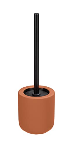 WENKO Porte brosse WC Avellino, porte brosse WC en céramique avec tête de brosse WC noire remplaçable de Ø7,5 cm, Céramique avec surface agrippante Soft-Touch, Ø 11,5x40 cm, terracotta